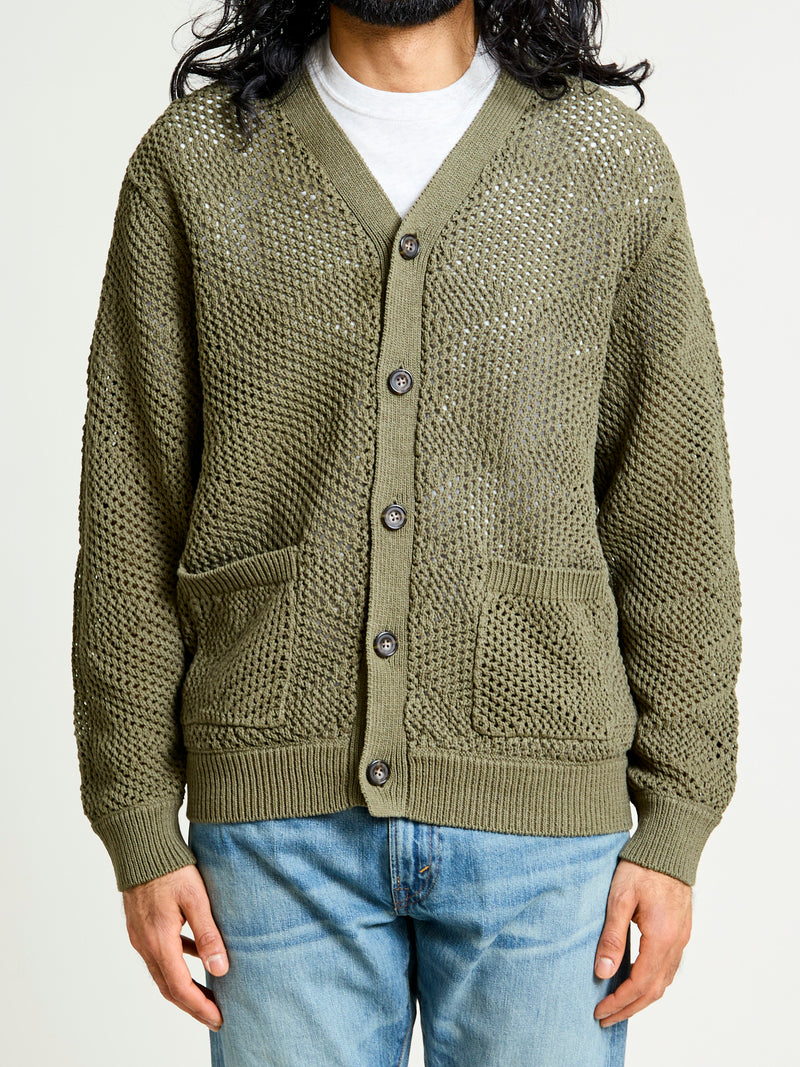 Argyle Mesh Cardigan in Olive