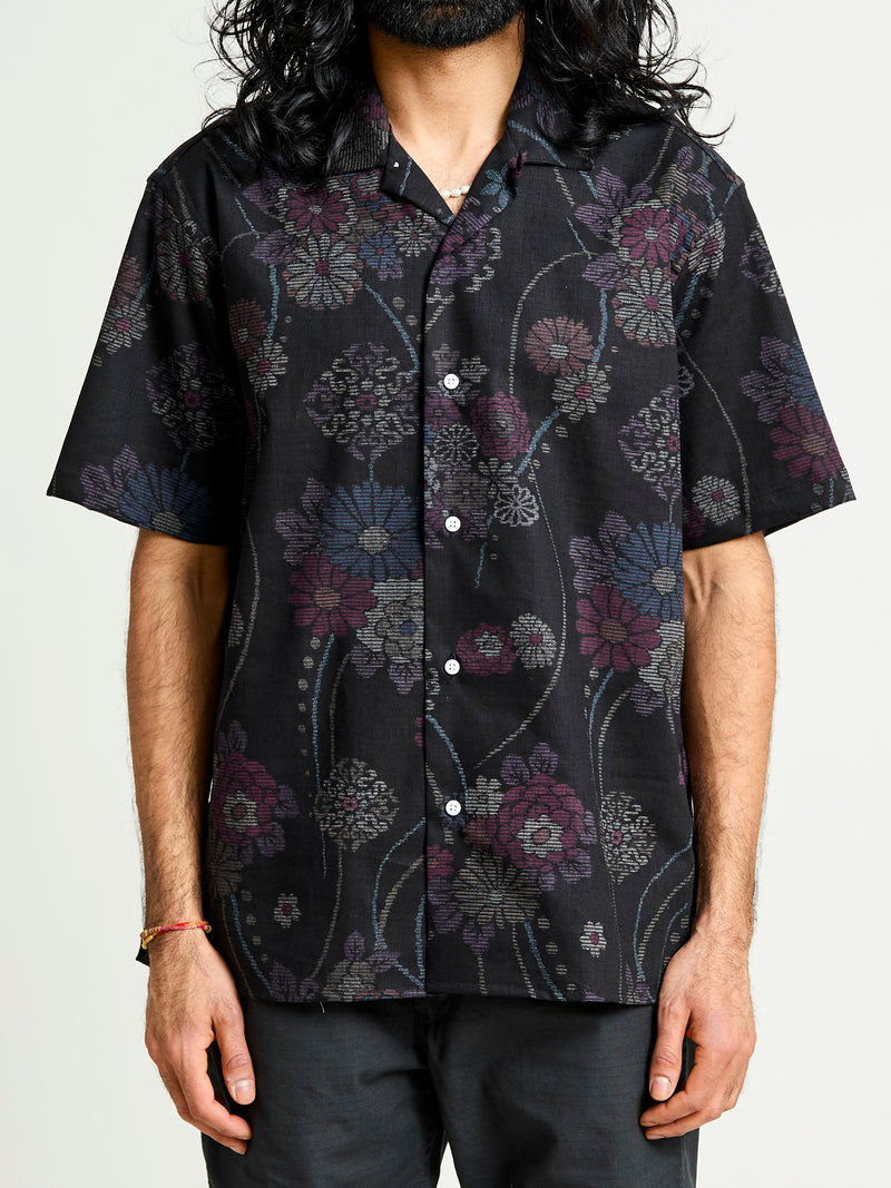 Bark Cloth Camp Shirt in Black Floral