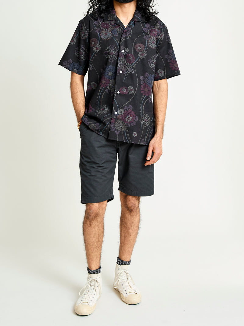 Bark Cloth Camp Shirt in Black Floral