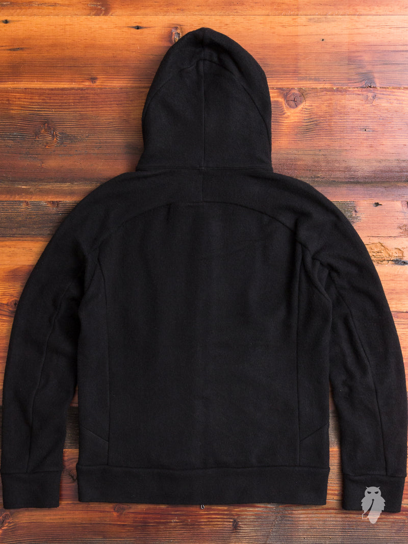 Camel Hair Zip-Up Hoodie in Black