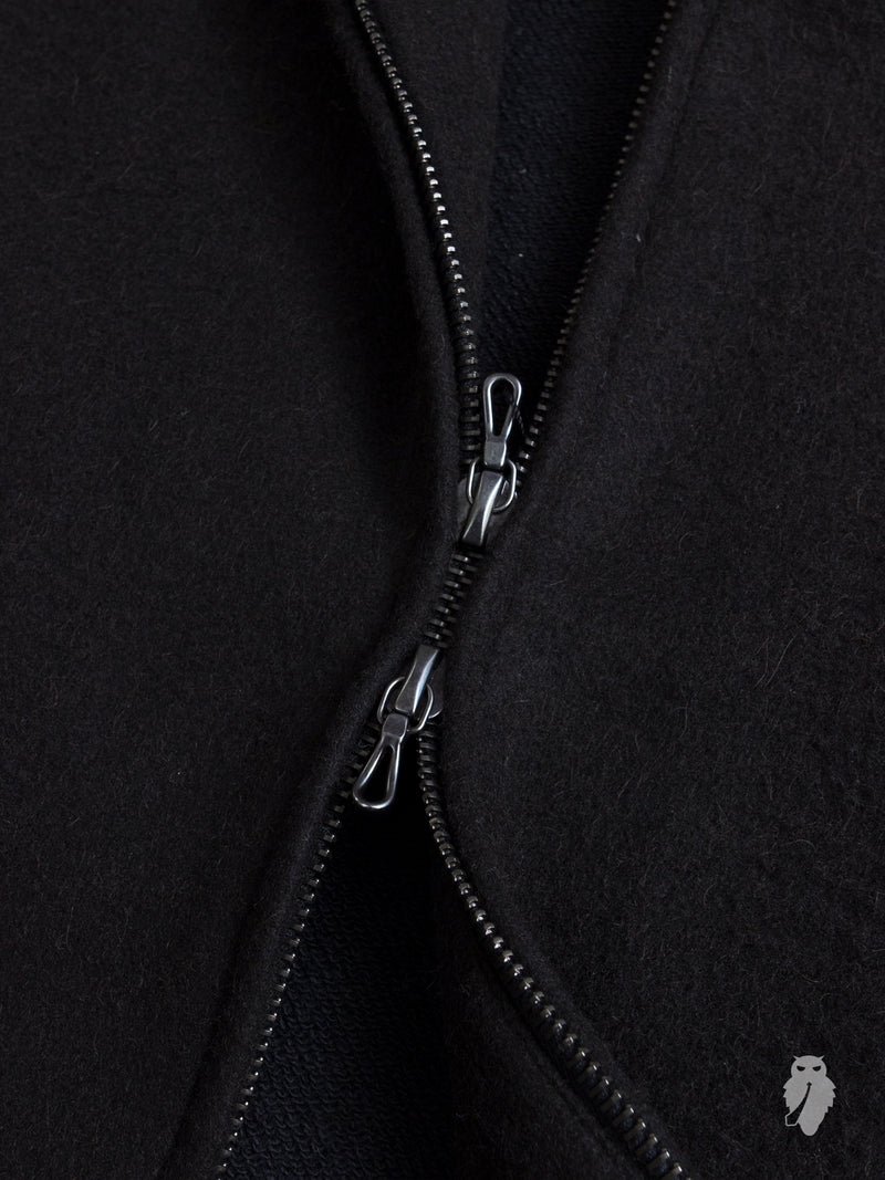 Camel Hair Zip-Up Hoodie in Black