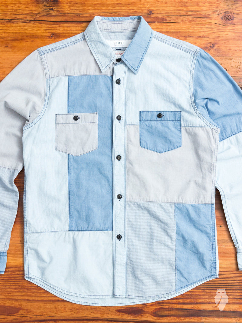 Boro Repair Button-Up Shirt in Washed Indigo