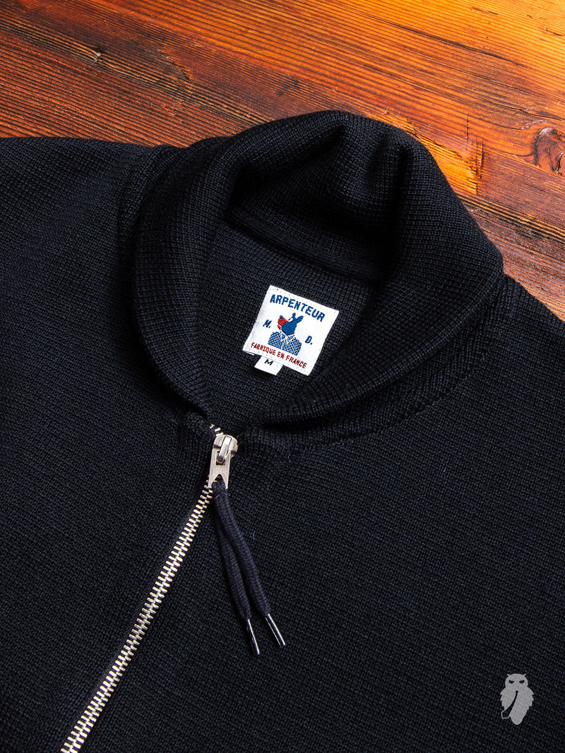 "Roscoff" Shawl Zip Sweater in Navy