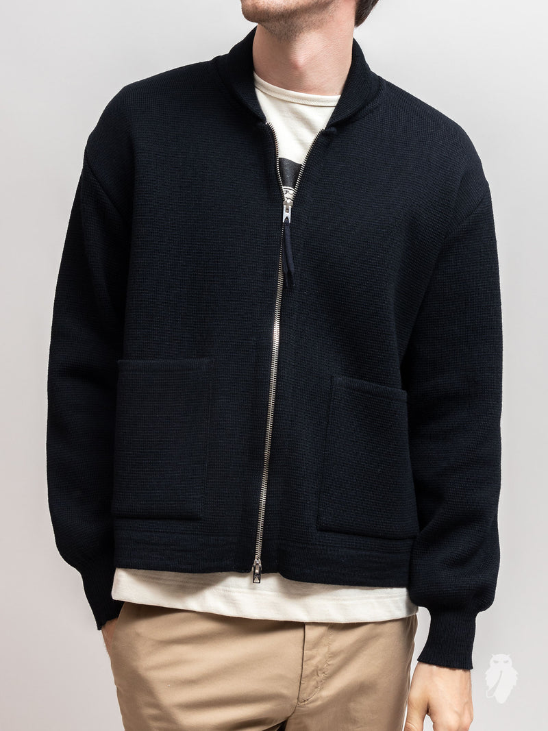 "Roscoff" Shawl Zip Sweater in Navy