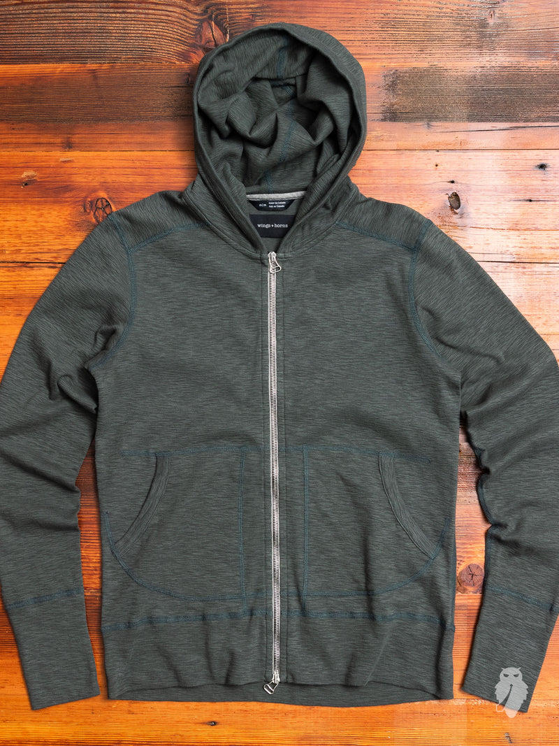 1x1 Slub Zip Hoodie in Pine