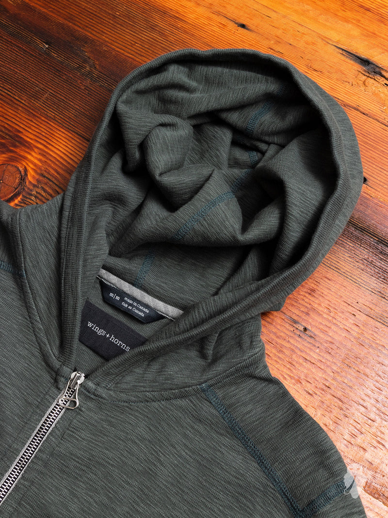 1x1 Slub Zip Hoodie in Pine