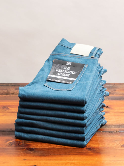 "Halen" 14oz Washed Indigo Stretch Selvedge Denim - Pen Slim