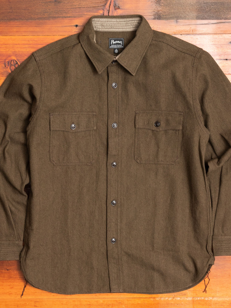 Wool HBT Work Shirt in Olive