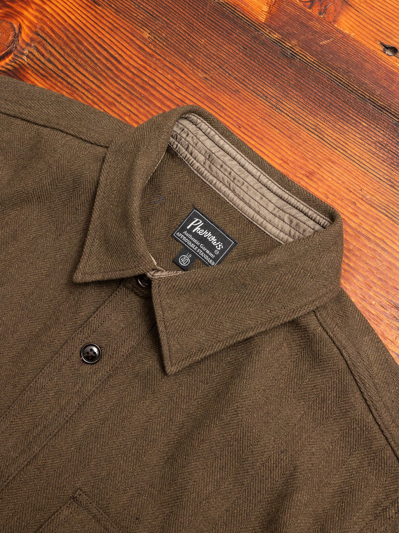 Wool HBT Work Shirt in Olive