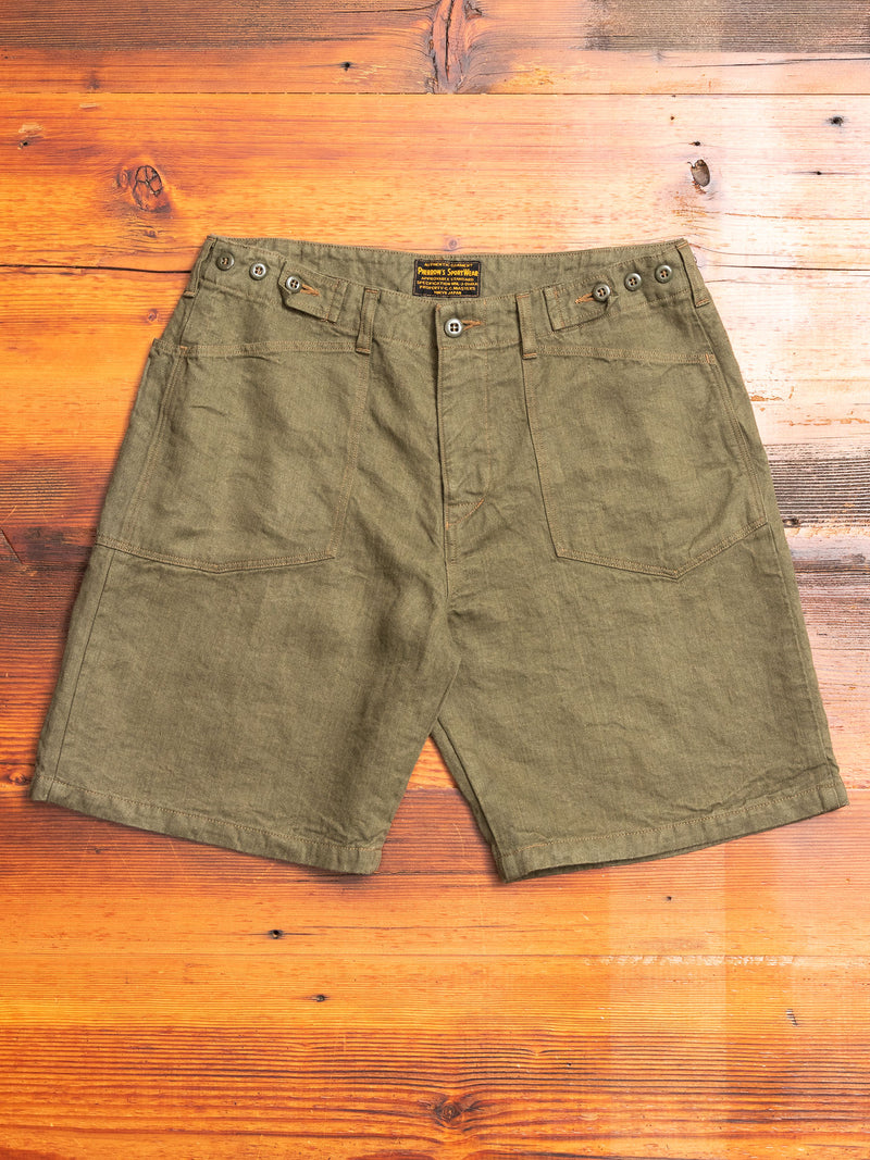 Linen Denim Shorts in Olive