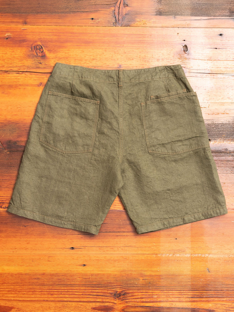 Linen Denim Shorts in Olive