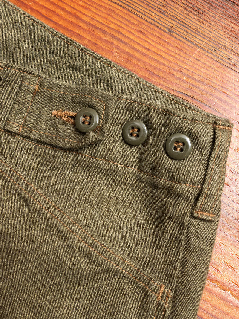 Linen Denim Shorts in Olive