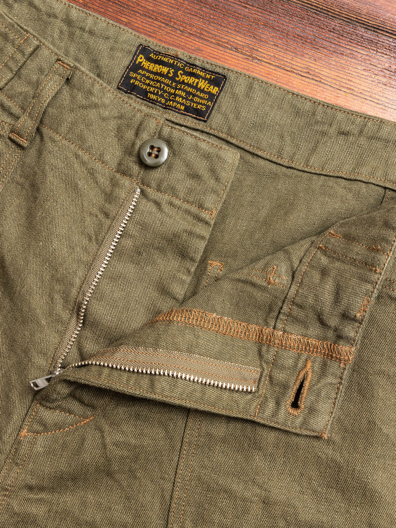 Linen Denim Shorts in Olive