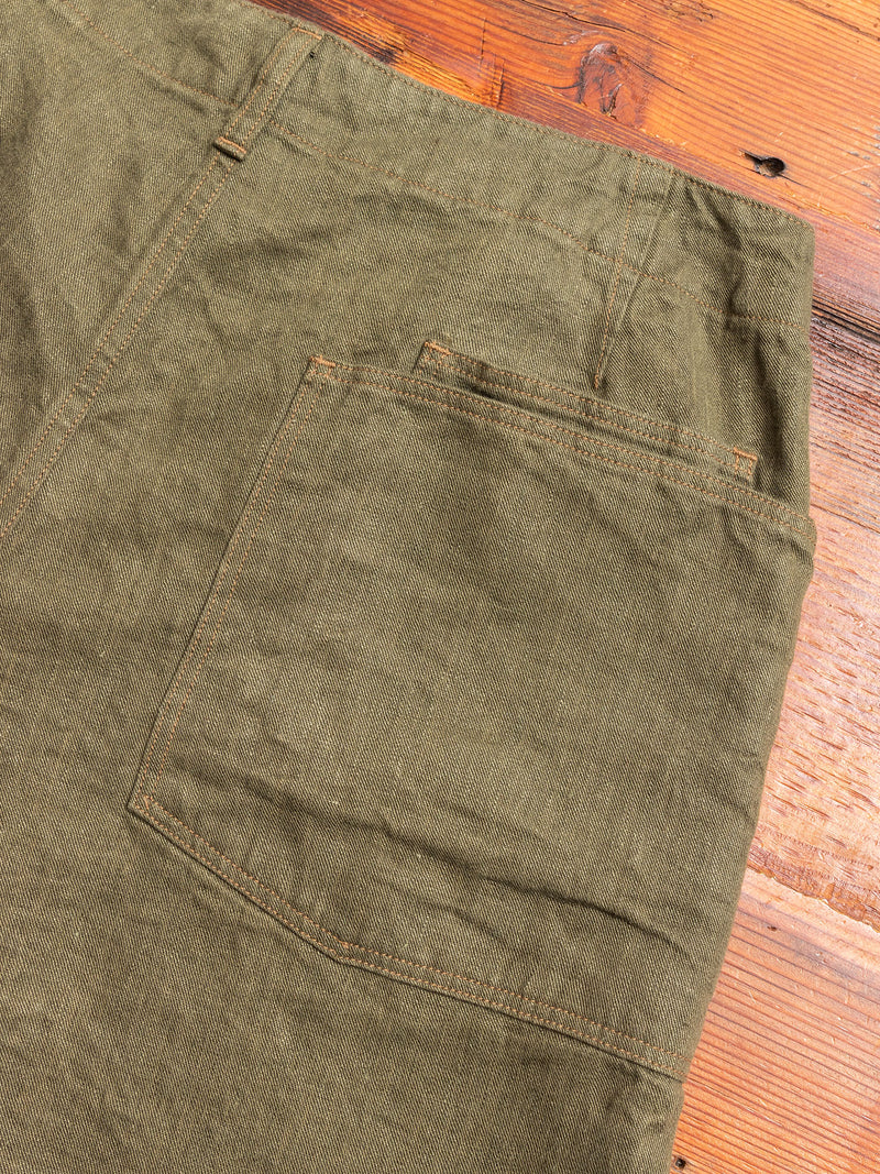 Linen Denim Shorts in Olive