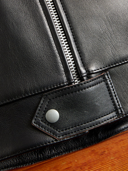AD-01 Sheepskin Leather Center Zip Jacket in Black – Blue Owl Workshop