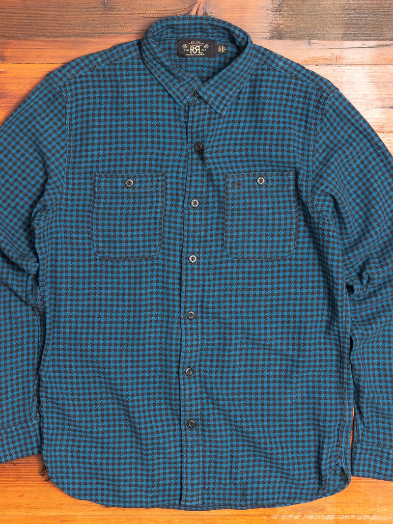 Linen Plaid Farrell Work Shirt in Blue/Sulphur Black