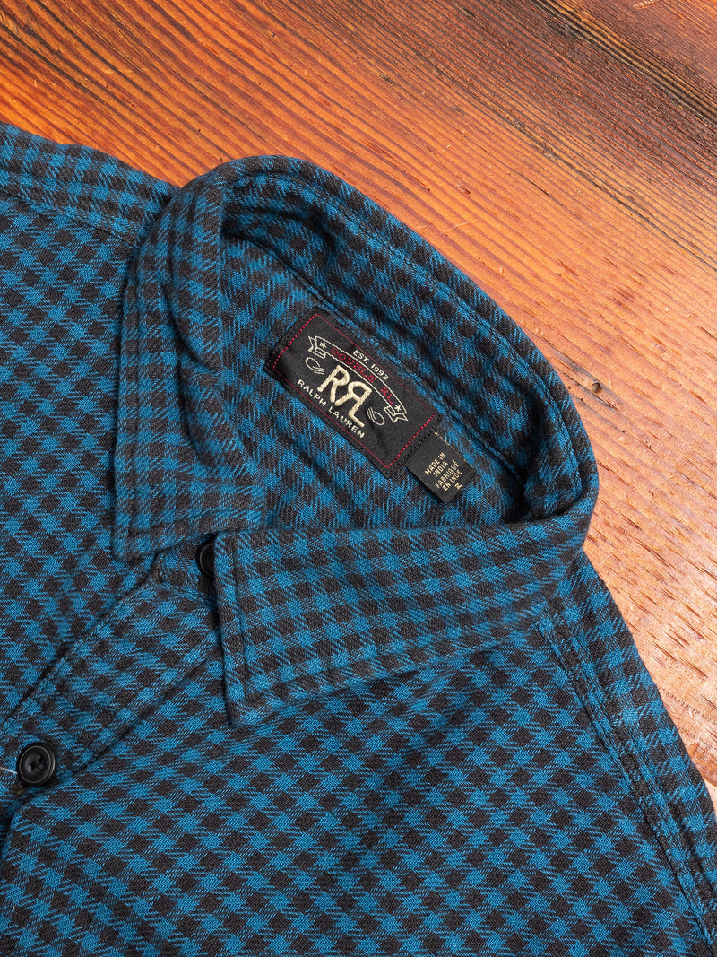 Linen Plaid Farrell Work Shirt in Blue/Sulphur Black