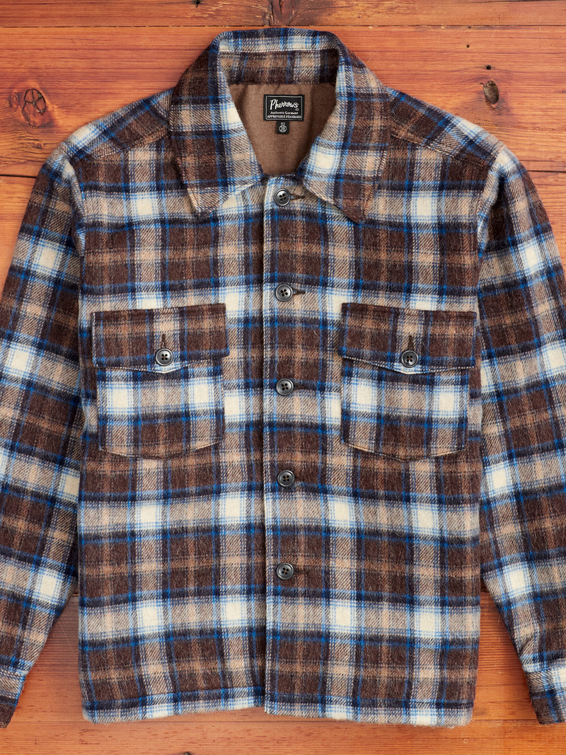 Wool CPO Shirt Jacket in Brown Plaid