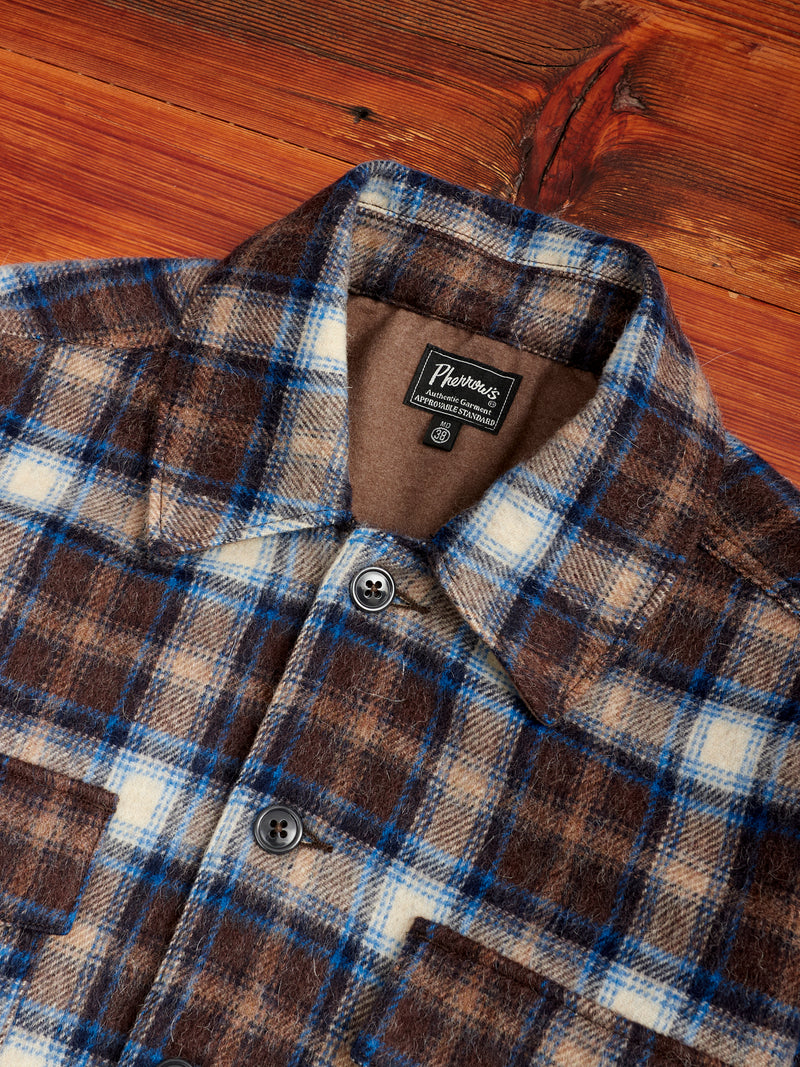 Wool CPO Shirt Jacket in Brown Plaid