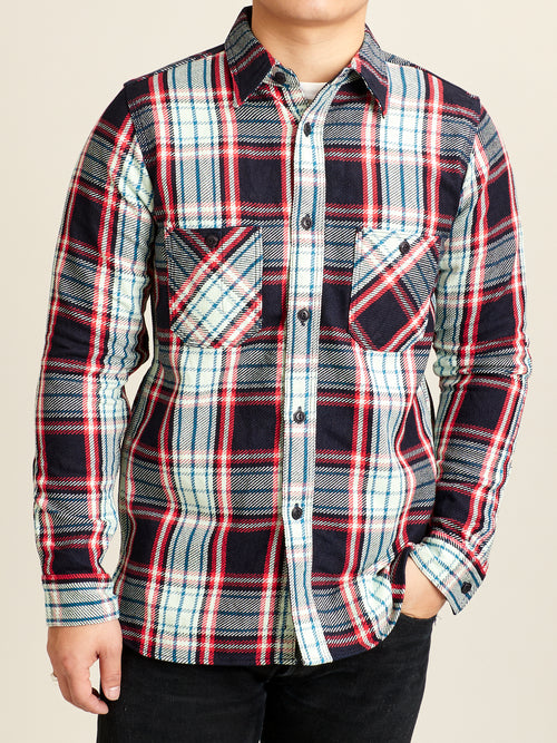 SIN22-01W Rope Dyed Flannel Shirt in Indigo/Red