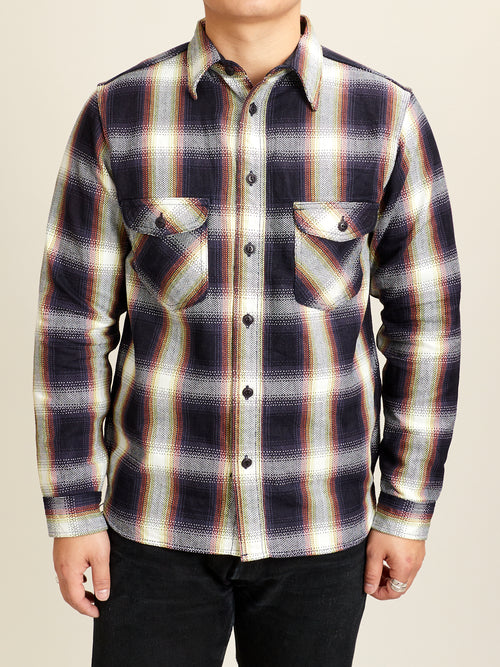 SIN22-02W Rope Dyed Flannel Shirt in Indigo/White