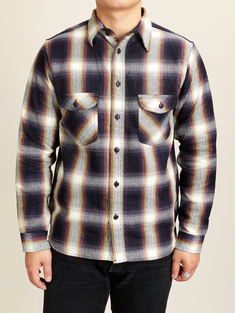 SIN22-02W Rope Dyed Flannel Shirt in Indigo/White