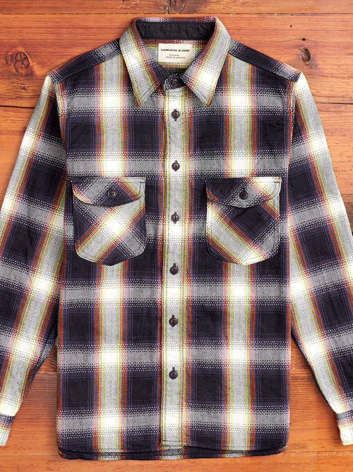 SIN22-02W Rope Dyed Flannel Shirt in Indigo/White