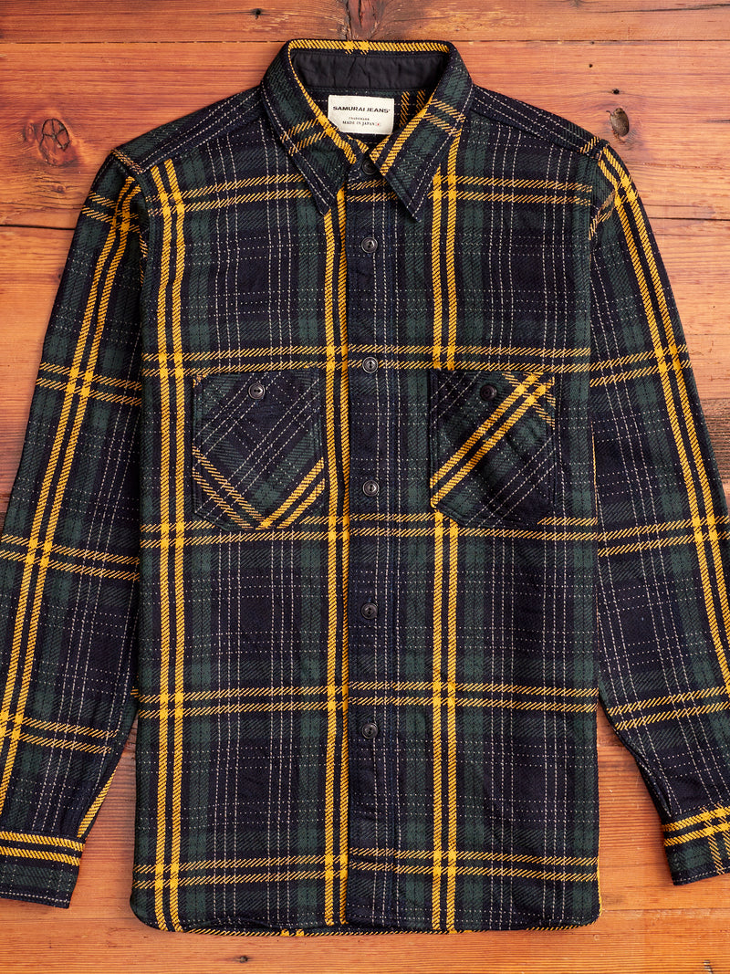 SIN22-01W Rope Dyed Flannel Shirt in Indigo/Green