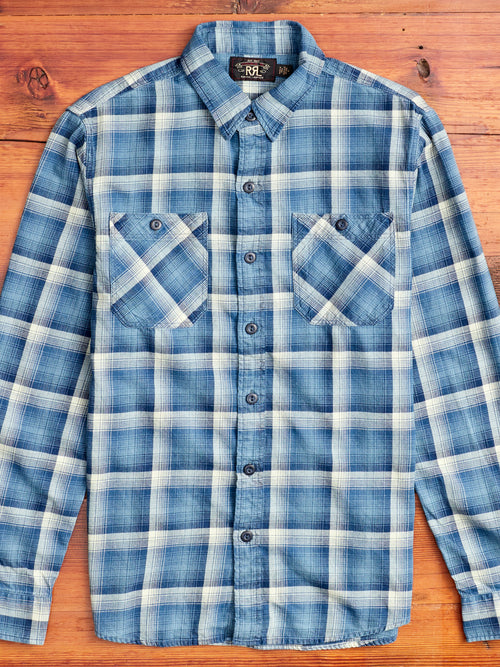 Clint Shadow Plaid Work Shirt in Indigo