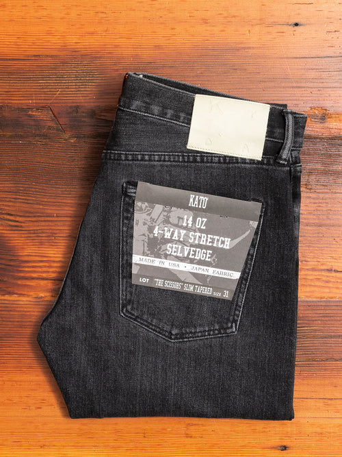 "Noel" 14oz Washed Black Stretch Selvedge Denim - Scissors Slim Tapered