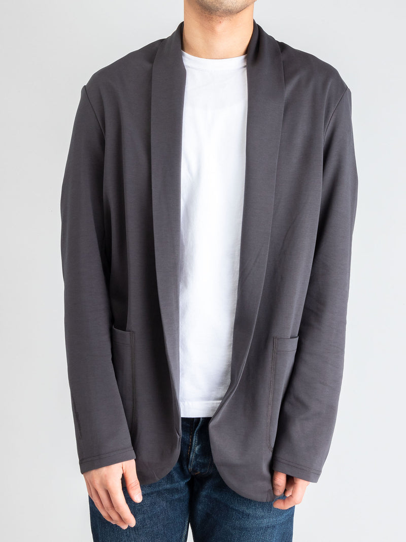 Cotton Double-Face Stole Collar Cardigan in Dark Grey