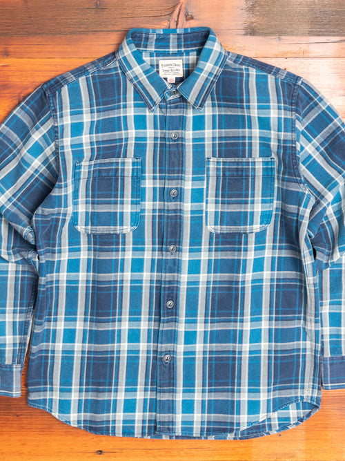 730WS Heavy Washed Flannel Shirt in Blue Check