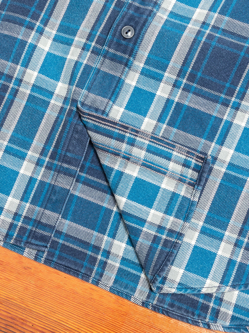 730WS Heavy Washed Flannel Shirt in Blue Check