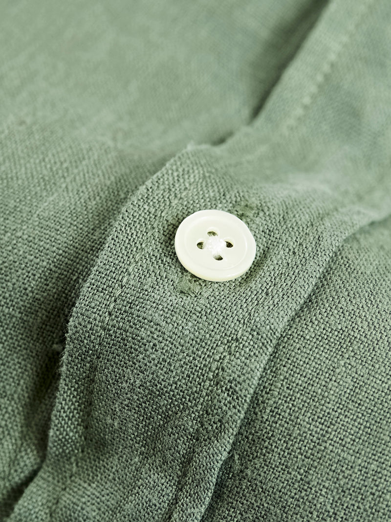 Linen Button-Up Shirt in Dry Green