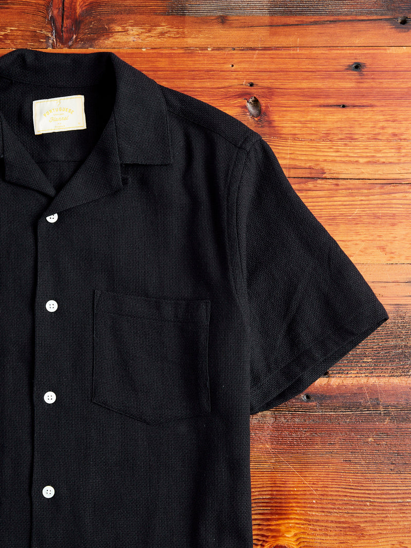 Pique Button-Up Shirt in Black