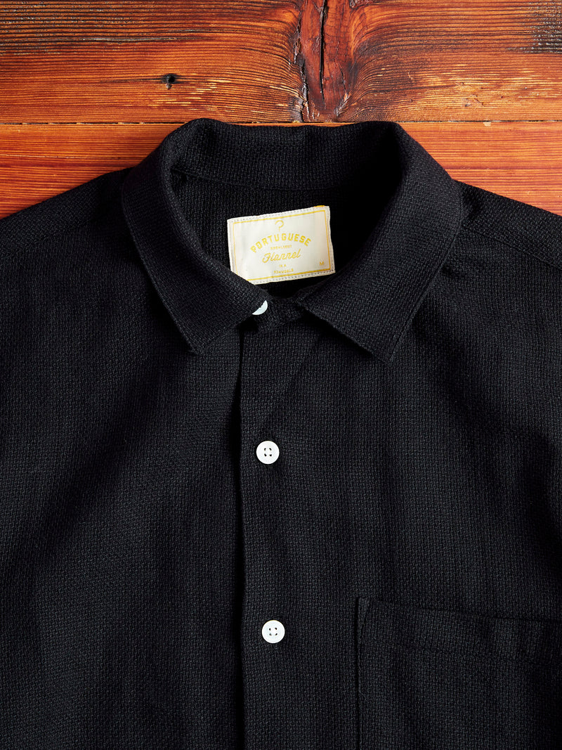 Pique Button-Up Shirt in Black