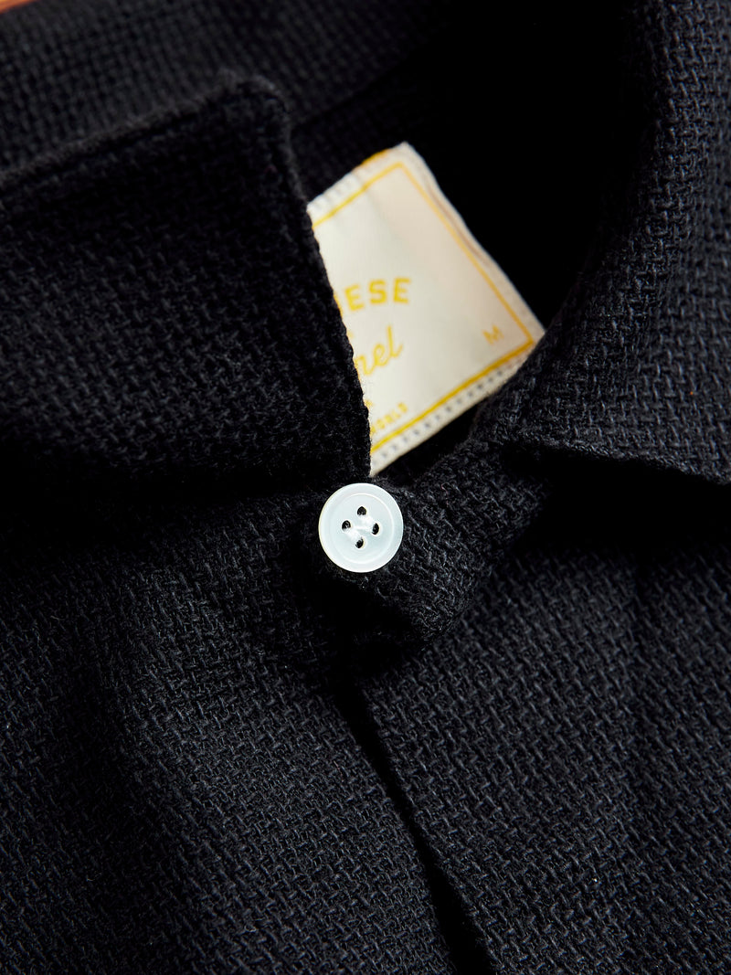 Pique Button-Up Shirt in Black