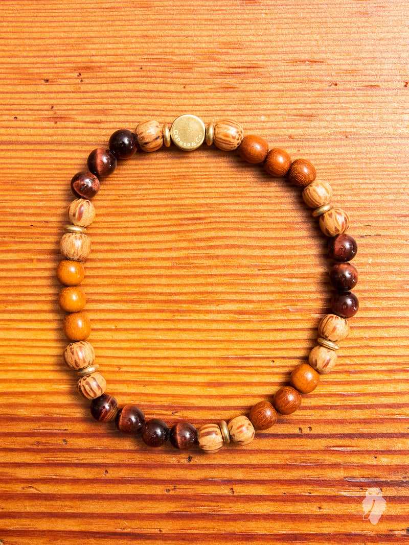 Gemstone Stretch Bracelet in Bayong Wood/Red Tiger Eye