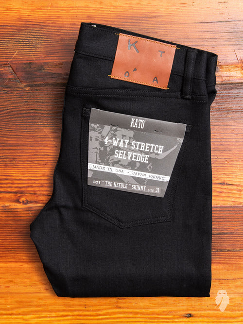 10.5oz Black Stretch Selvedge Denim - Needle Skinny