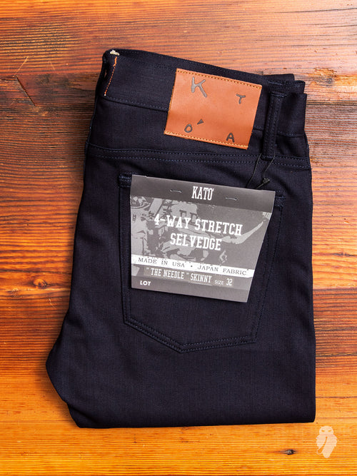 10.5oz Indigo/Black Stretch Selvedge Denim - Needle Skinny