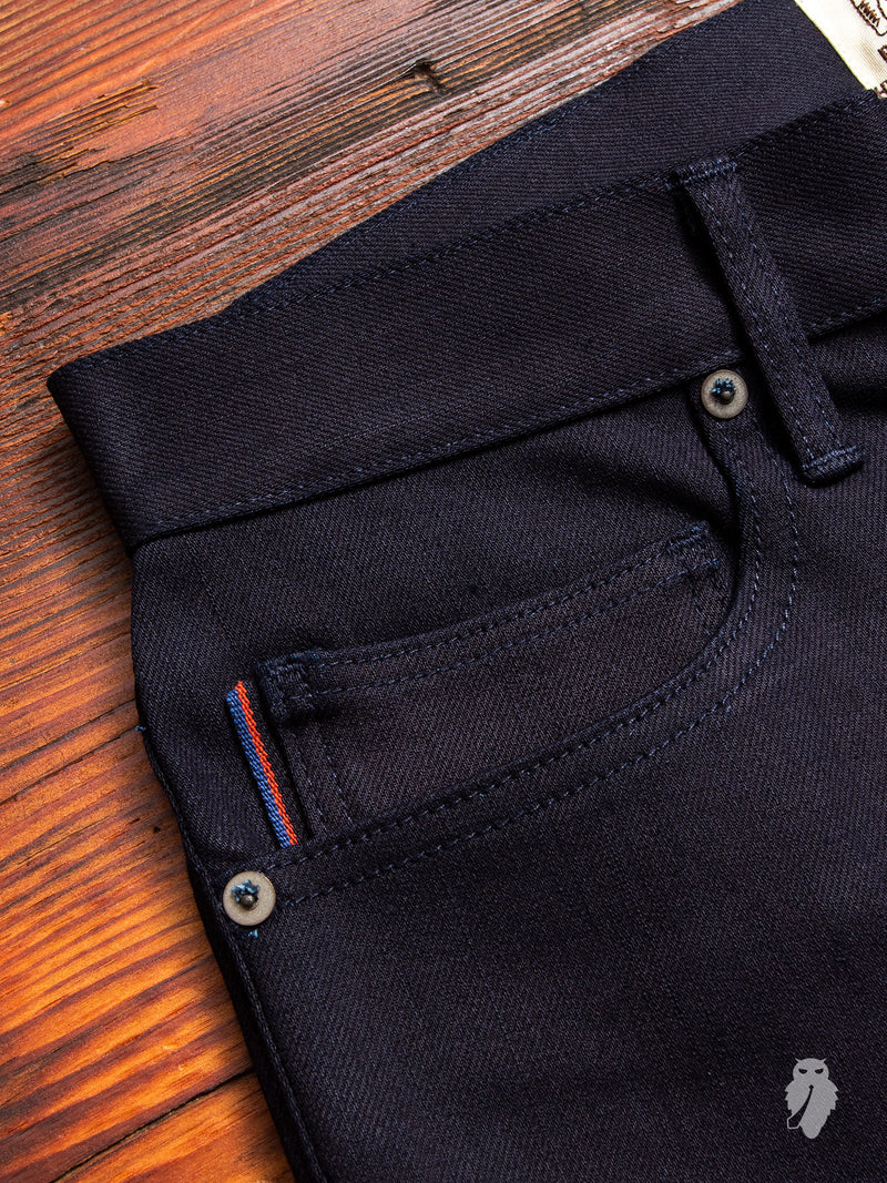 10.5oz Indigo/Black Stretch Selvedge Denim - Needle Skinny