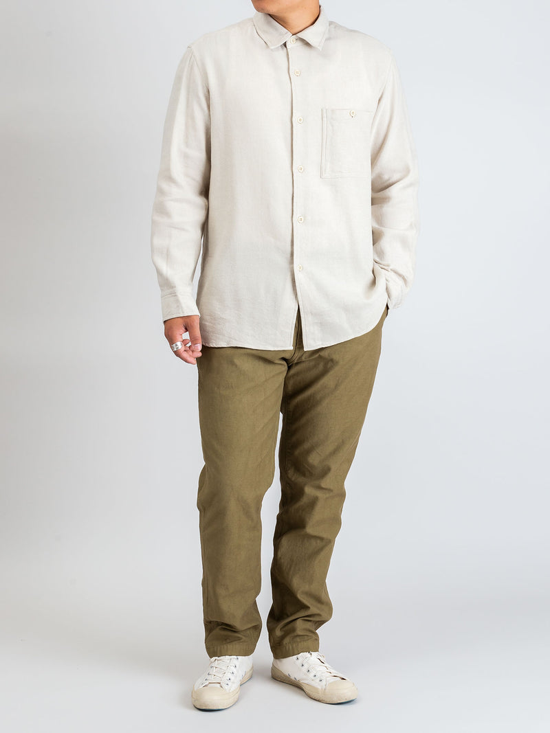 Linen-Wool Work Shirt in Off White