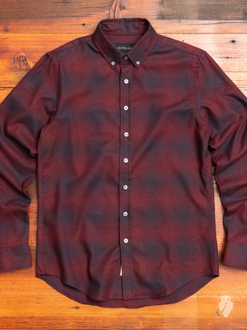 Shadow Plaid Flannel Button-Down Shirt in Red