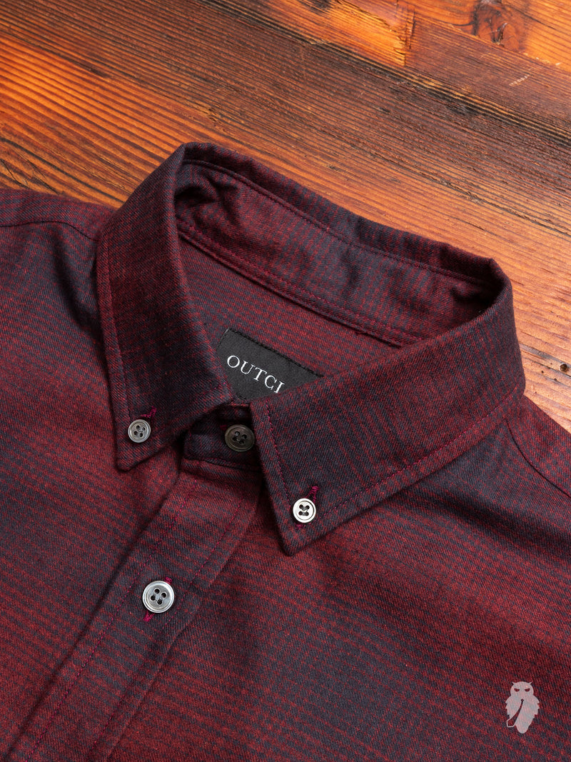 Shadow Plaid Flannel Button-Down Shirt in Red