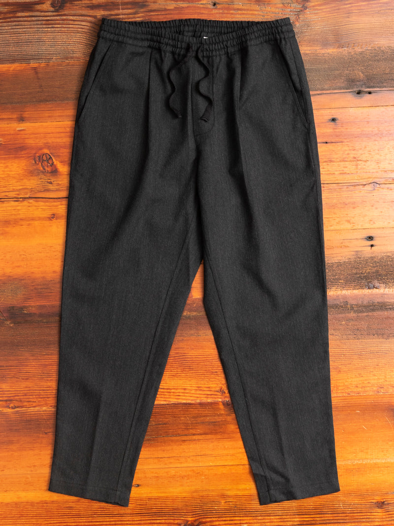 Drawstring Pant in Charcoal Wool Gabardine