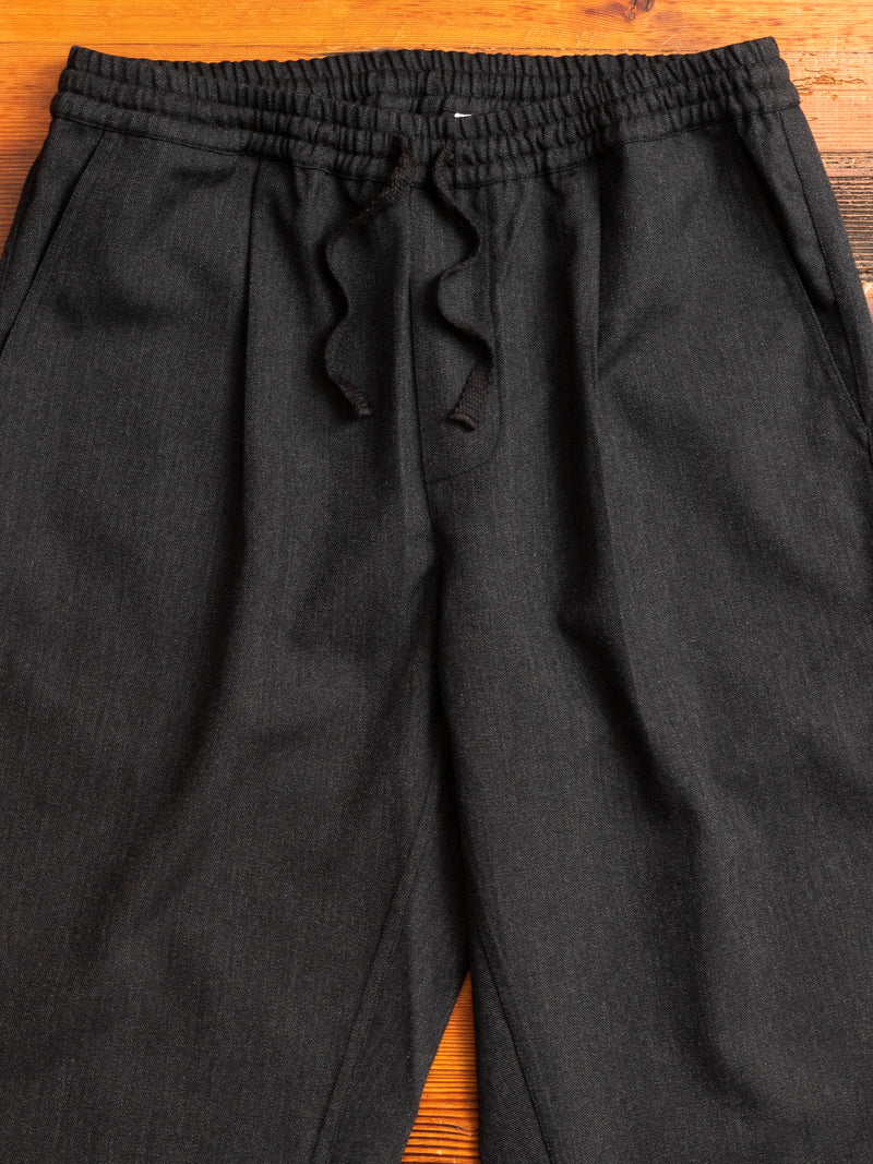 Drawstring Pant in Charcoal Wool Gabardine