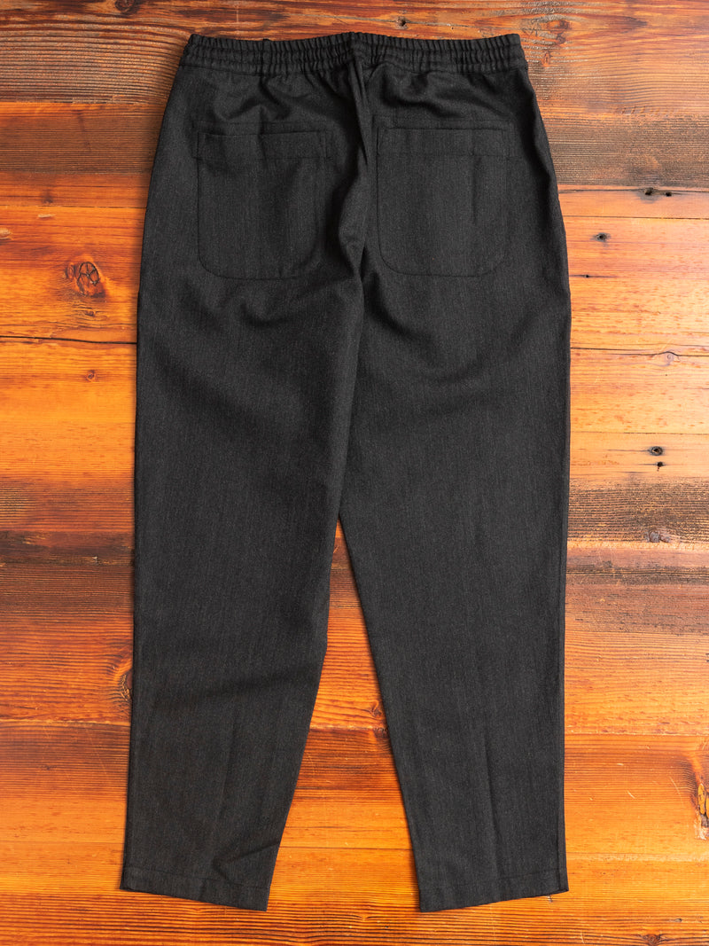 Drawstring Pant in Charcoal Wool Gabardine