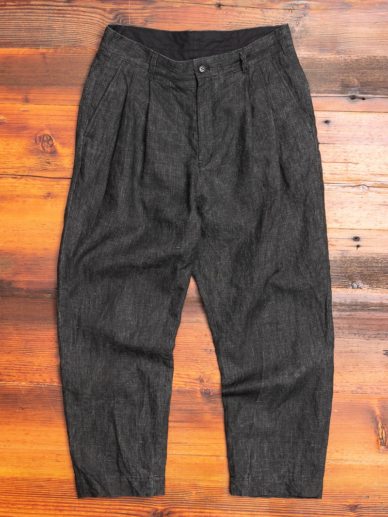 Two Tack Pegtop Pants in Black Linen